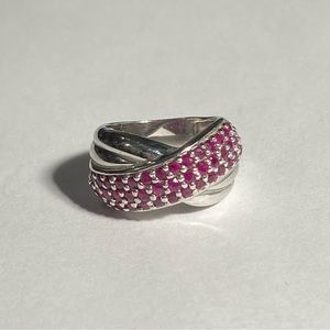 Pranda Sterling Silver Ruby Pave Crossover Ring